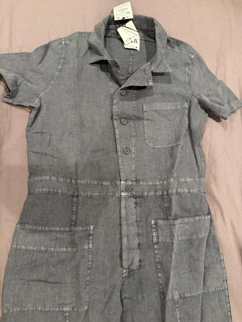 Zara Linen Wide Leg Jumpsuit Gray NWT Size Medium